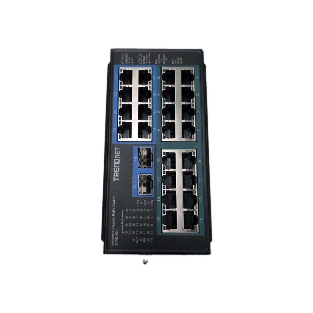 TRENDnet TI-PG262, 26-Port Hardened Industrial Gigabit PoE+ DIN-Rail Switch